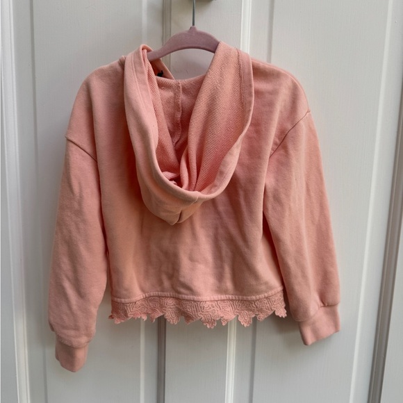 Ikks 3T Girls Orange/Peach/Apricot Zip-Up Hoodie Sweatshirt with Lace Trim - Picture 6 of 6